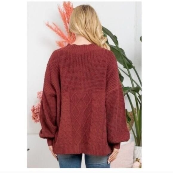 BUTTON UP CARDIGAN/SWEATER- BURGUNDY-NEW - Picture 4 of 4